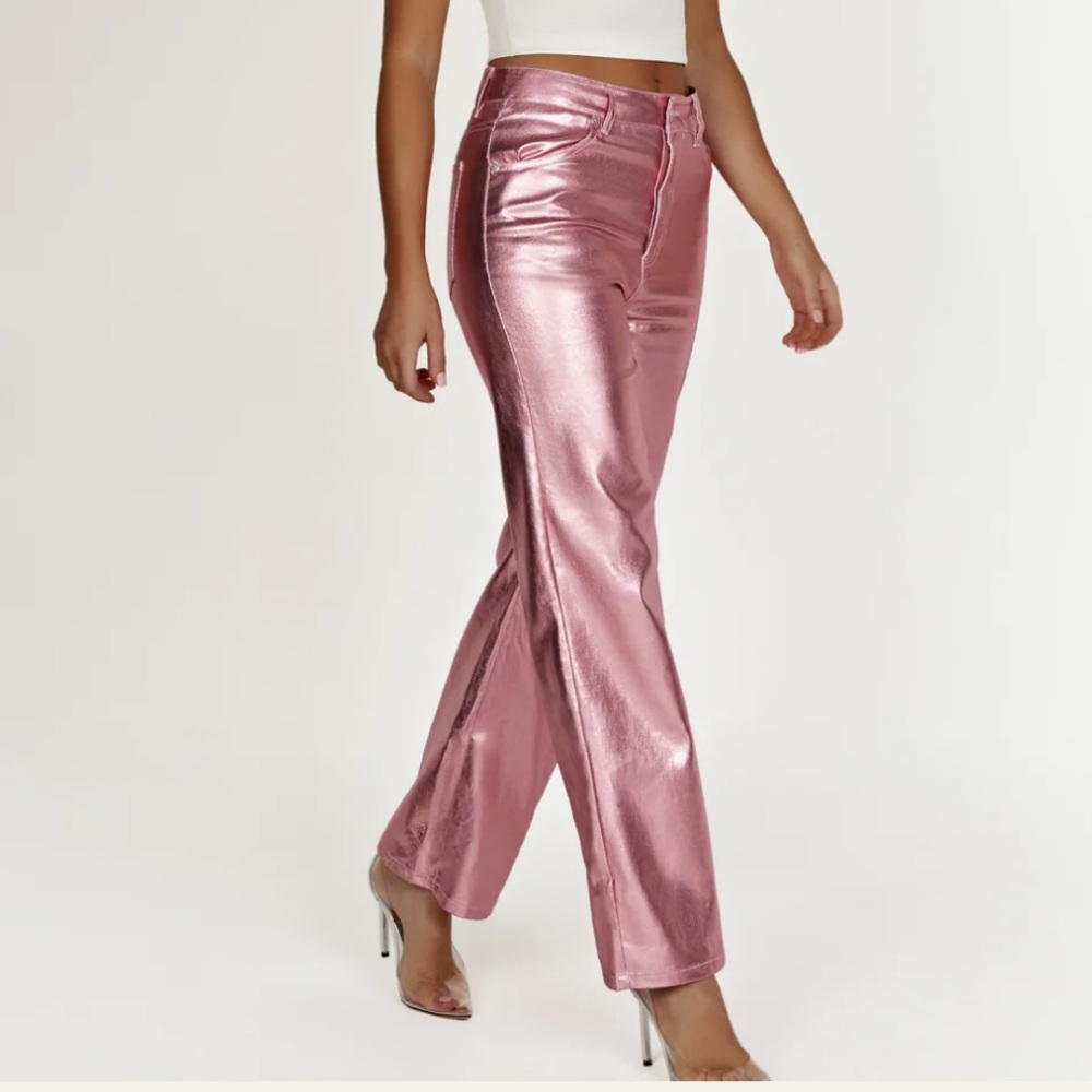 Meshki “Minnie Metallic Straight Jean” - Metallic Pink size XS